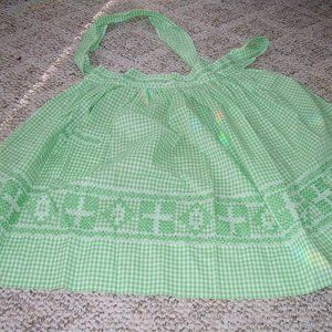 Vintage green white gingham half apron